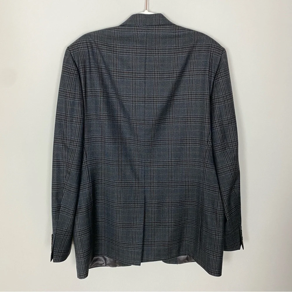 Lauren Ralph Lauren Plaid Sport Coat Blazer Suit Jacket Mens 44L Grey Brown Wool